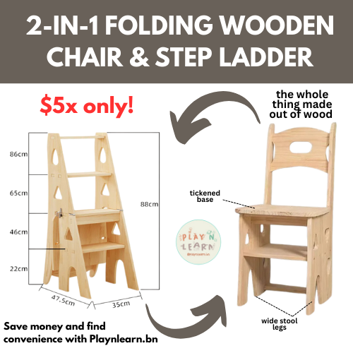 2-IN-1 FOLDING WOODEN CHAIR & STEP LADDER _0