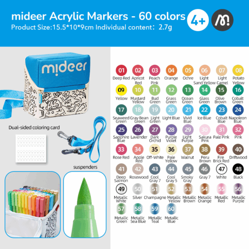 Mideer - Acrylic Markers with Doodle Bag (Brush Tip - 60 Colours)_0