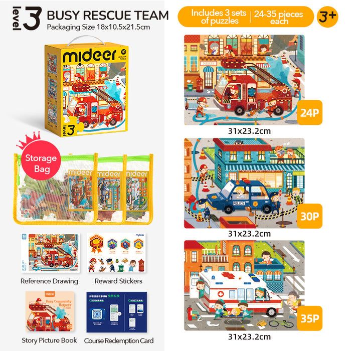 Mideer 3-in-1 Level 3 Puzzle Set: Busy Rescue Team (24-35pcs)_1