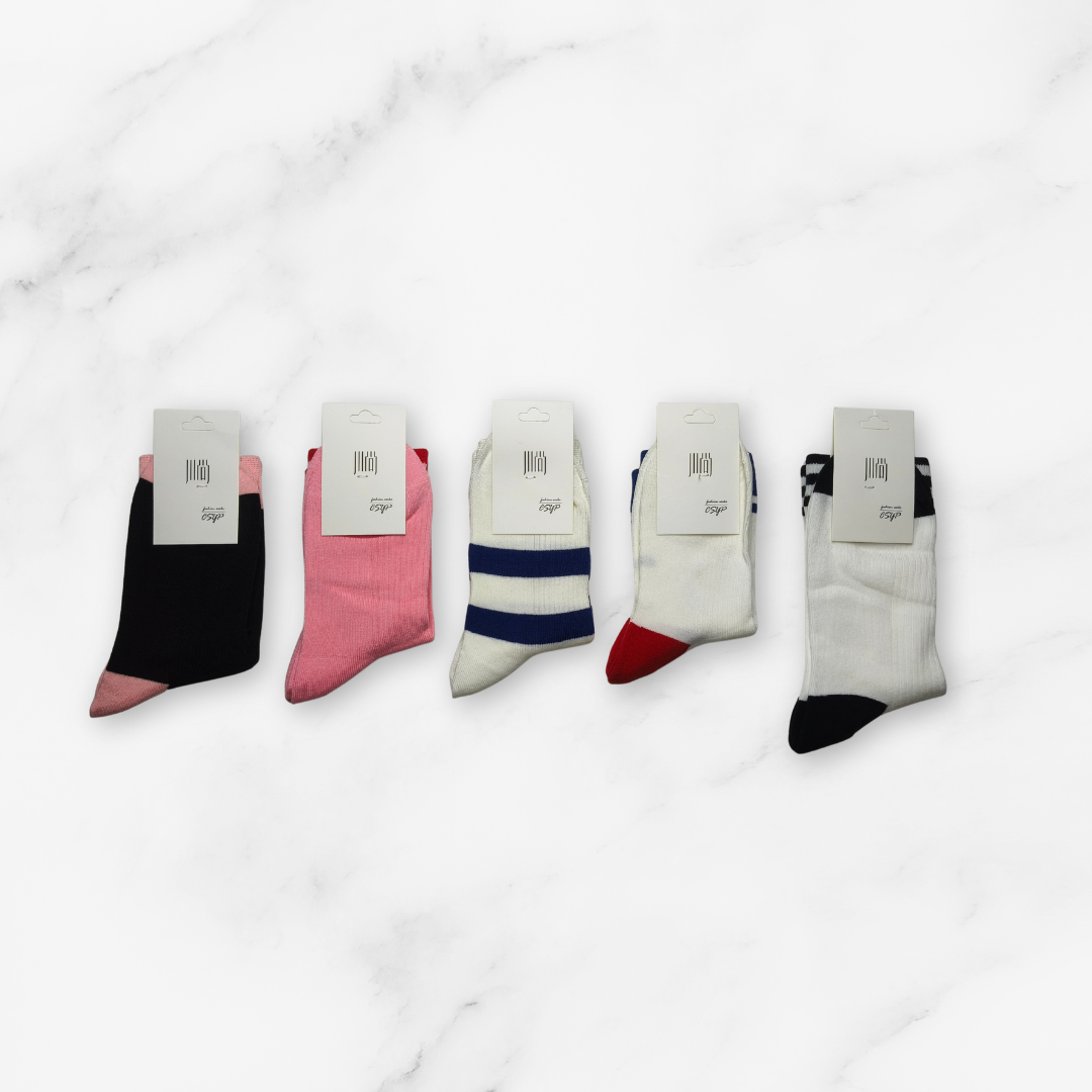 [10174] - 2 or 3 Pairs Women’s High-Cotton High-Cut Crew Socks – Breathable Stripes/Plain & Sweat-Absorbing _2