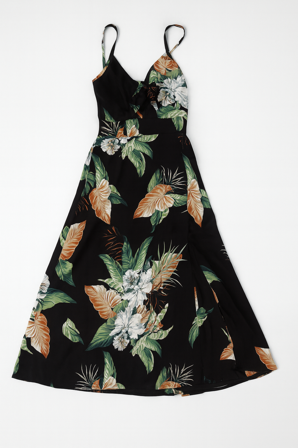 Vestido largo negro con estampado floral tropical - Size S_0