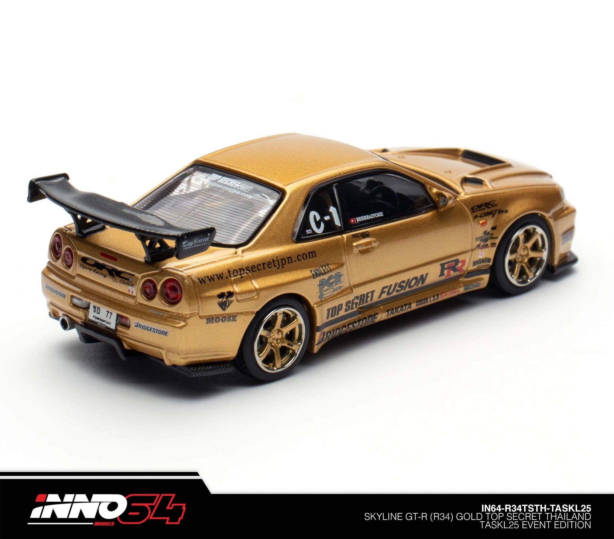 INNO MODEL 1/64 SKYLINE GT-R (R34) TOP SECRET THAILAND - GOLD TASKL25 EVENT EDITION_3