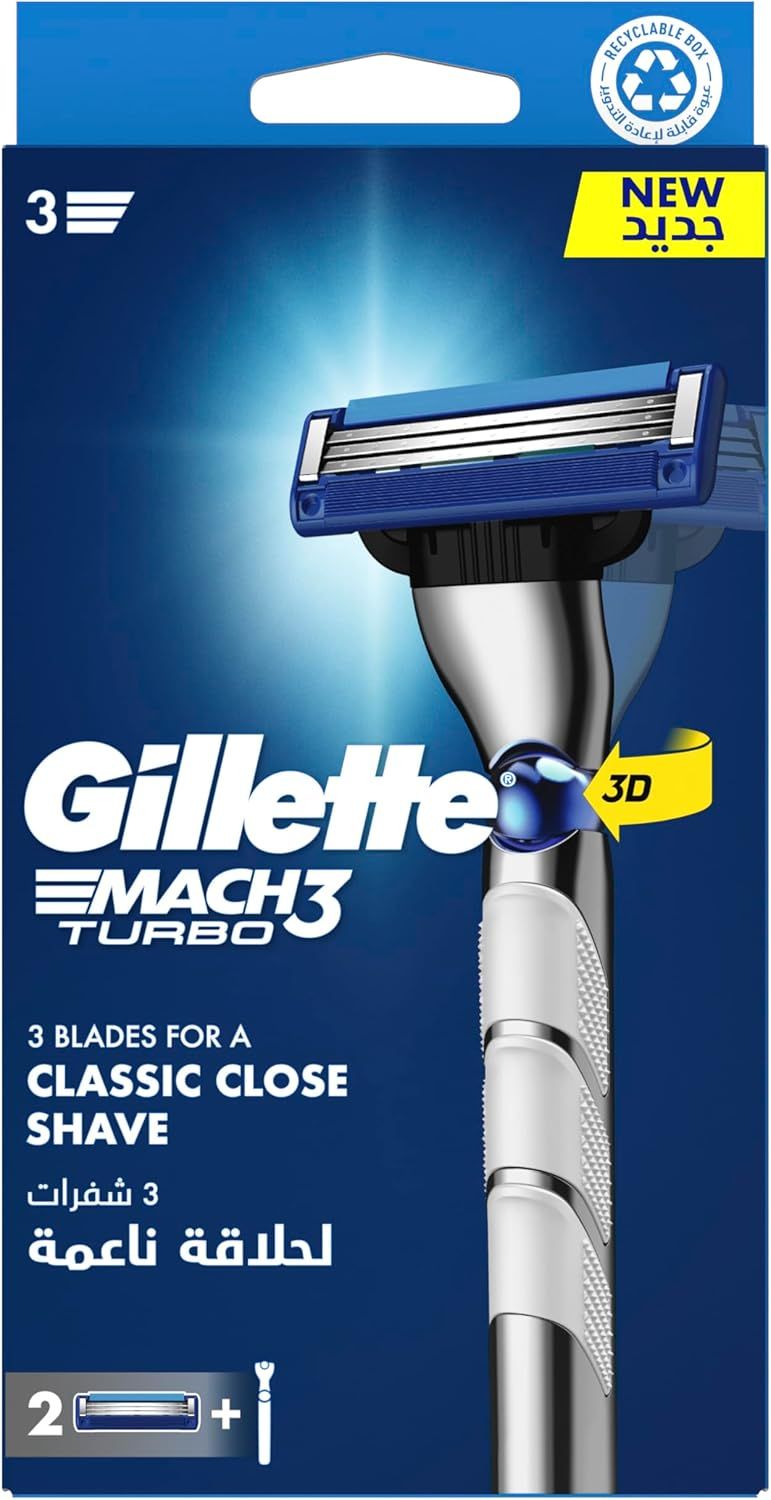 Gilette Mach3 Turbo 3D Razor Handle + 2 Blades_0