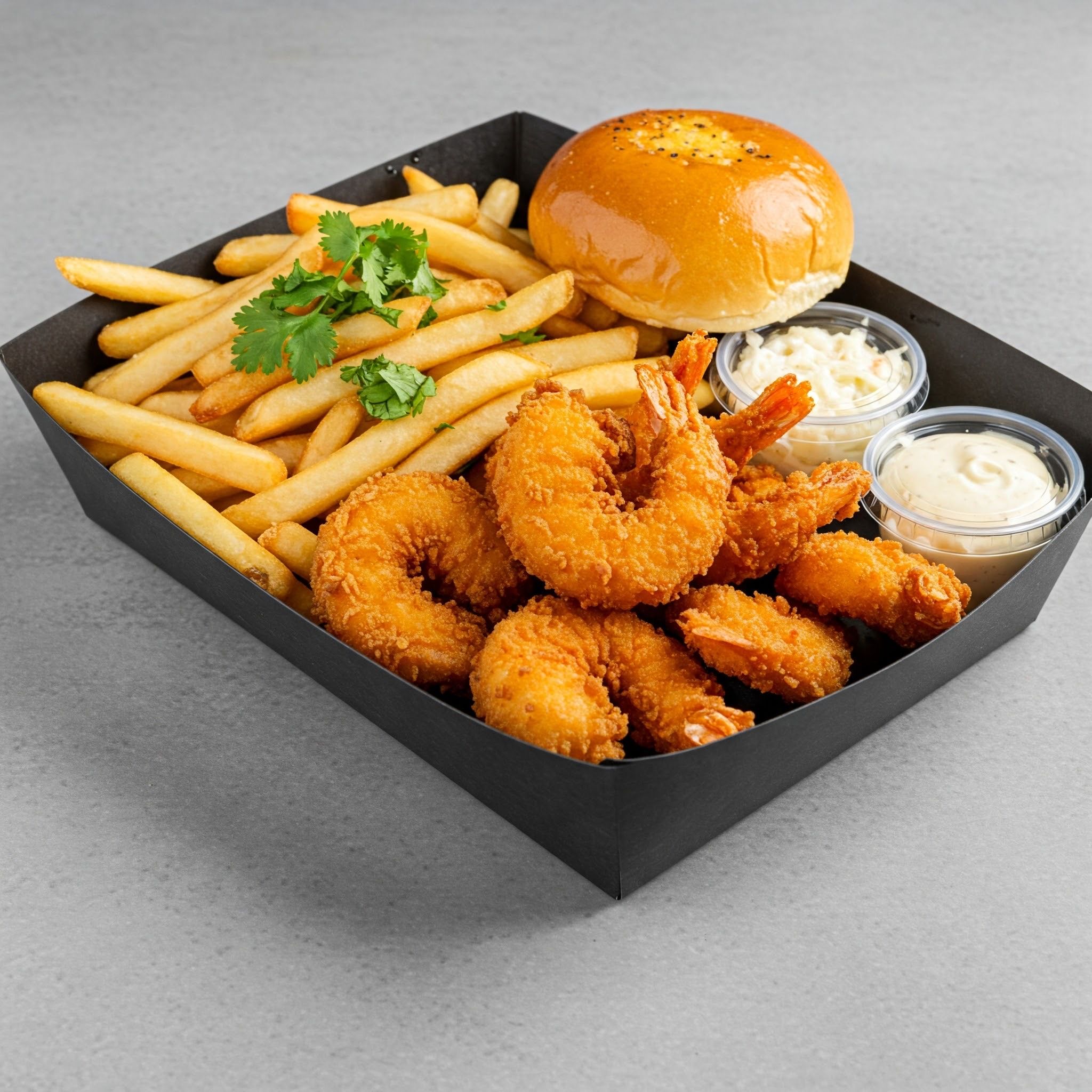 Crispy Fried Shrimps with Garlic Bread, Fries and Coleslaw_0