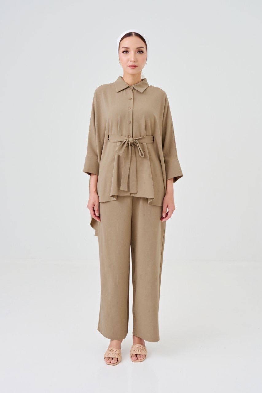 (Pre-order) She Dazzle Lea Caftan Pants set - Wheat Brown_0