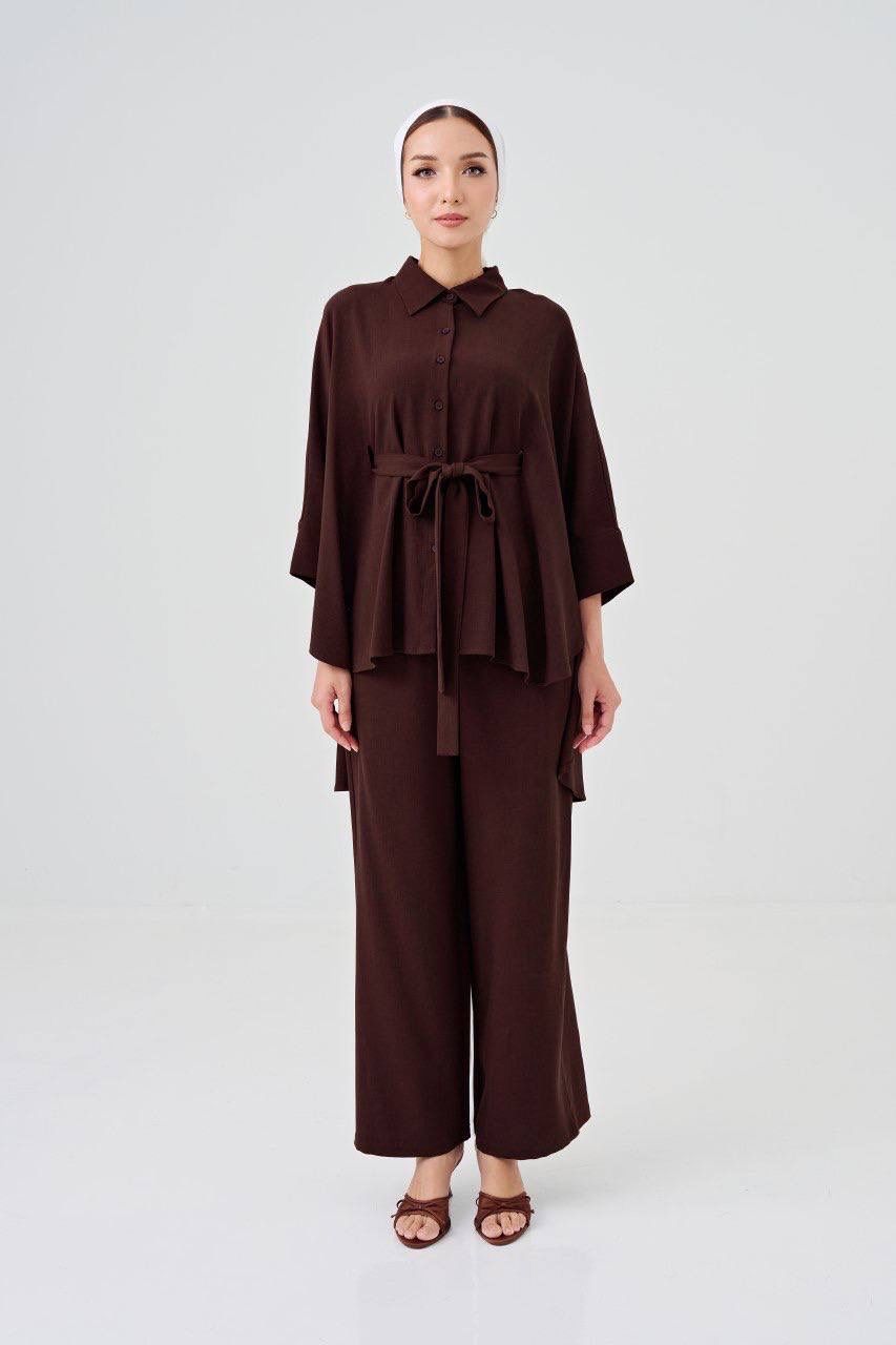 (Pre-order) She Dazzle Lea Caftan Pants set - Deep Mahogany_0