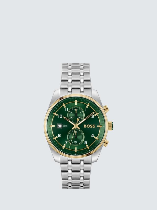 BOSS 1514195 Men's Quartz Bracelet Strap Watch, Silver/Green_0