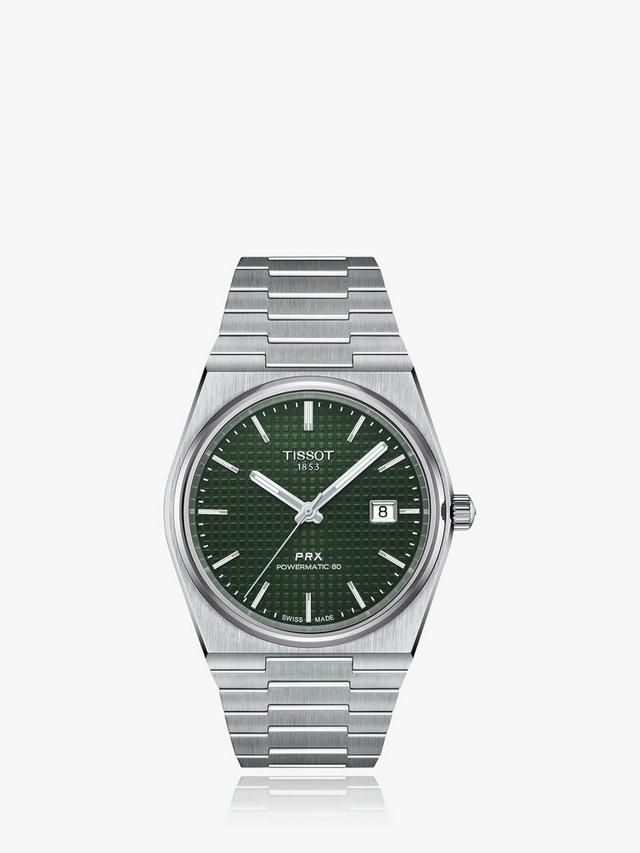 T1374071109100 Men's PRX Automatic Powermatic 80 Date Bracelet Strap Watch, Silver/Green_0