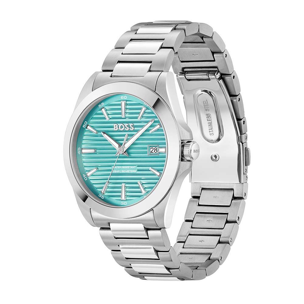 BOSS Watches Strike Steel & Turquoise Dial 41MM Date Watch_1