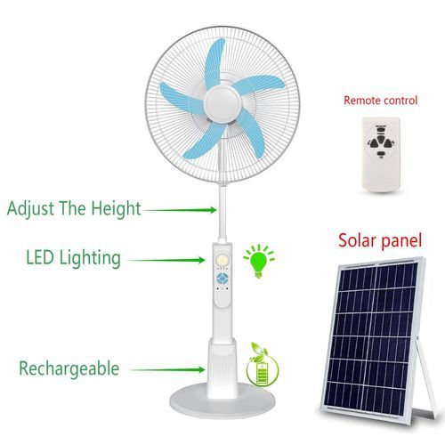 Standing Pedestal Fan 18 lnches Rechargeable Fan +Solar Panel + LED Light_0