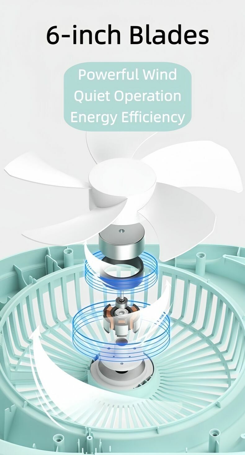 Kamisafe Rechargeable LED Multi-Functional Fan,4500mAh,3 Speed,With Night Light,Table Fan_3