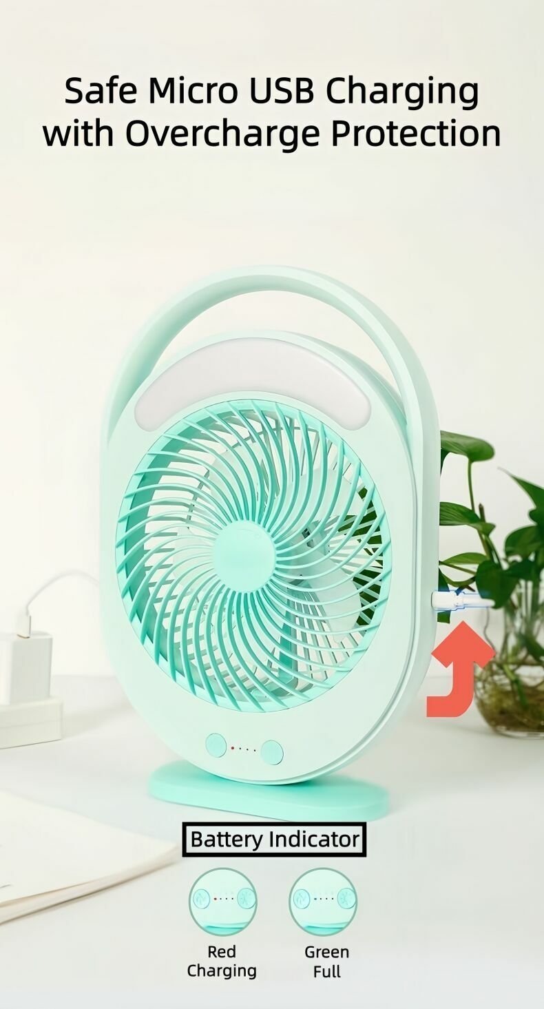 Kamisafe Rechargeable LED Multi-Functional Fan,4500mAh,3 Speed,With Night Light,Table Fan_4