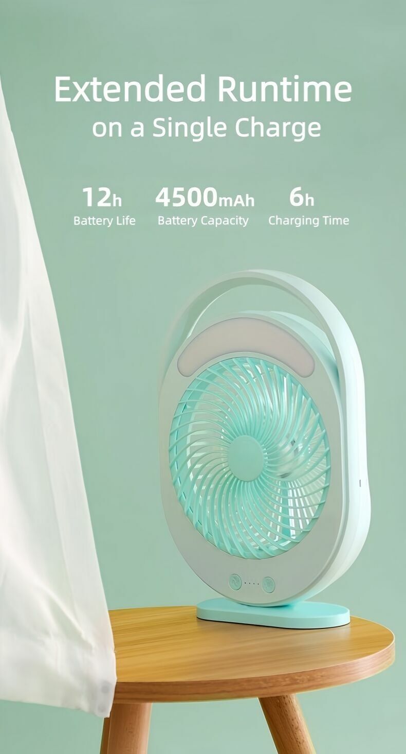 Kamisafe Rechargeable LED Multi-Functional Fan,4500mAh,3 Speed,With Night Light,Table Fan_2
