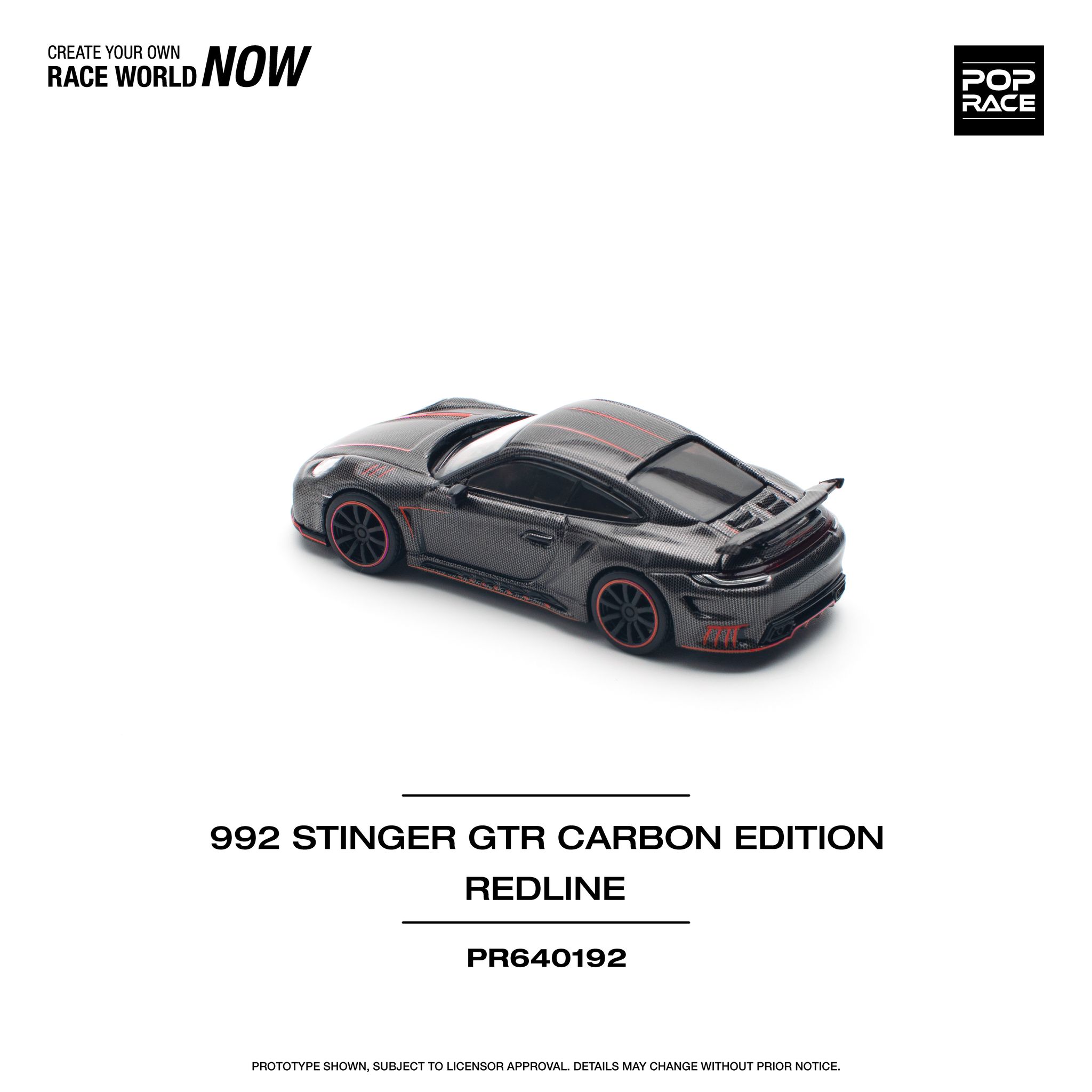 POP RACE MODEL 1/64 PORSCHE 992 STINGER GTR CARBON EDITION - RED LINE_1