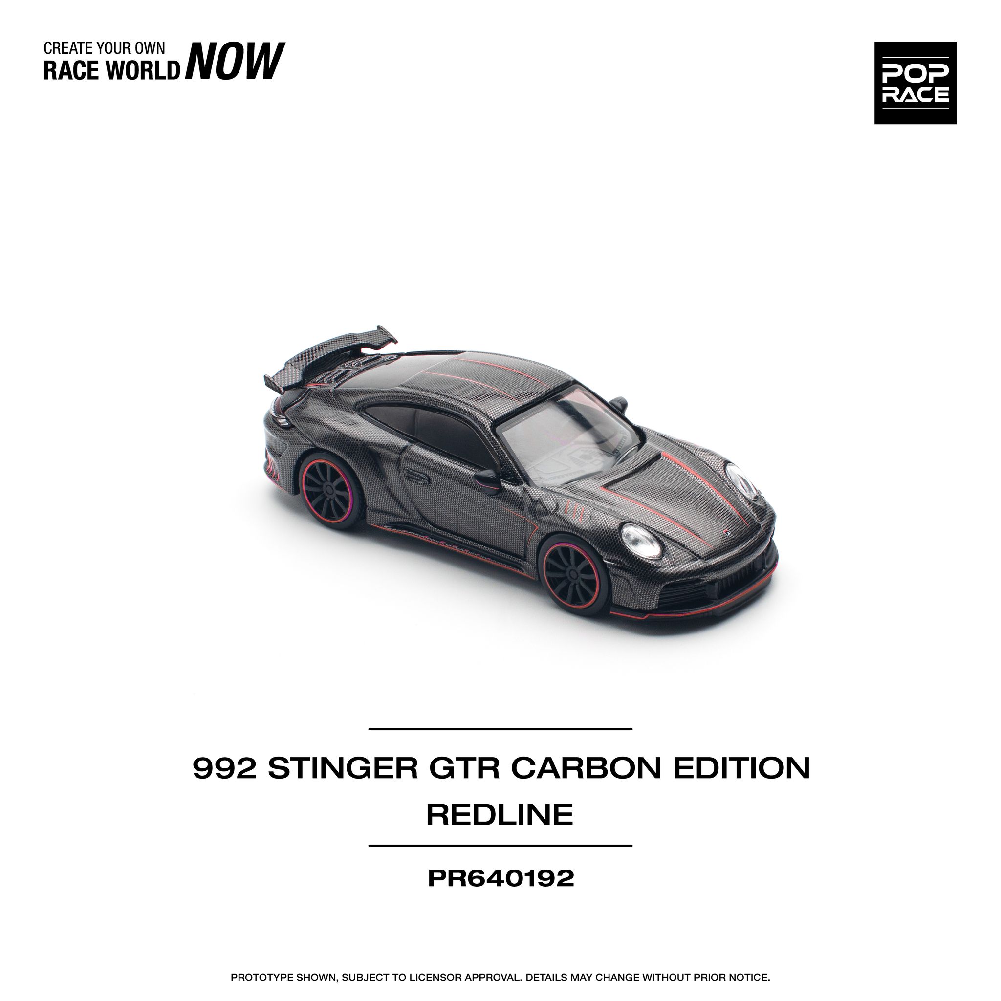 POP RACE MODEL 1/64 PORSCHE 992 STINGER GTR CARBON EDITION - RED LINE_2
