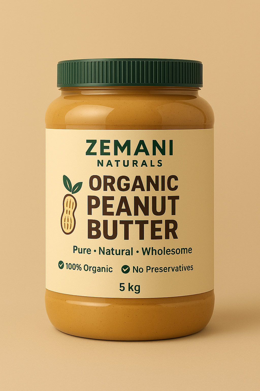 Zemani Naturals Organic Peanut Butter – 5kg Jar_0