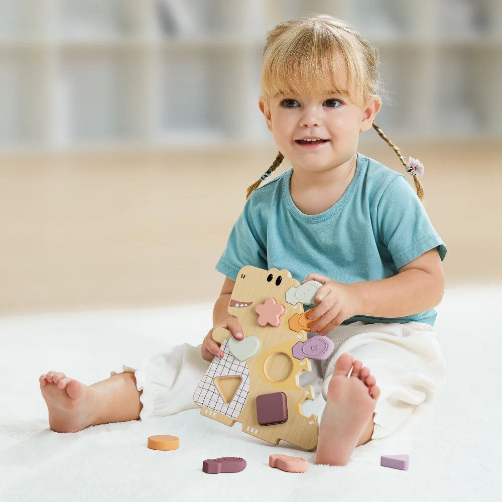 TopBright Happy Dinosaur – Wooden Shape Sorter (16pcs)_2