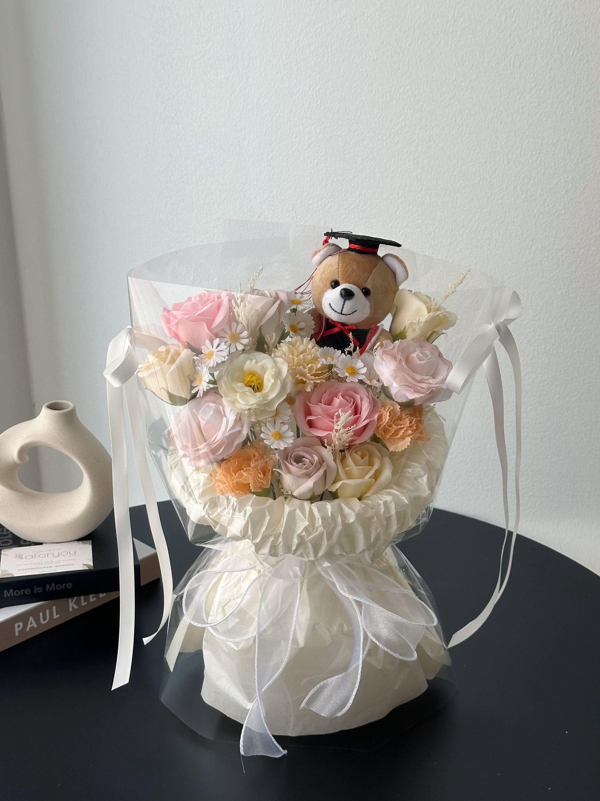 (GB033) Graduation Bear Soap Flower Mixed Transparent Bouquet  _1