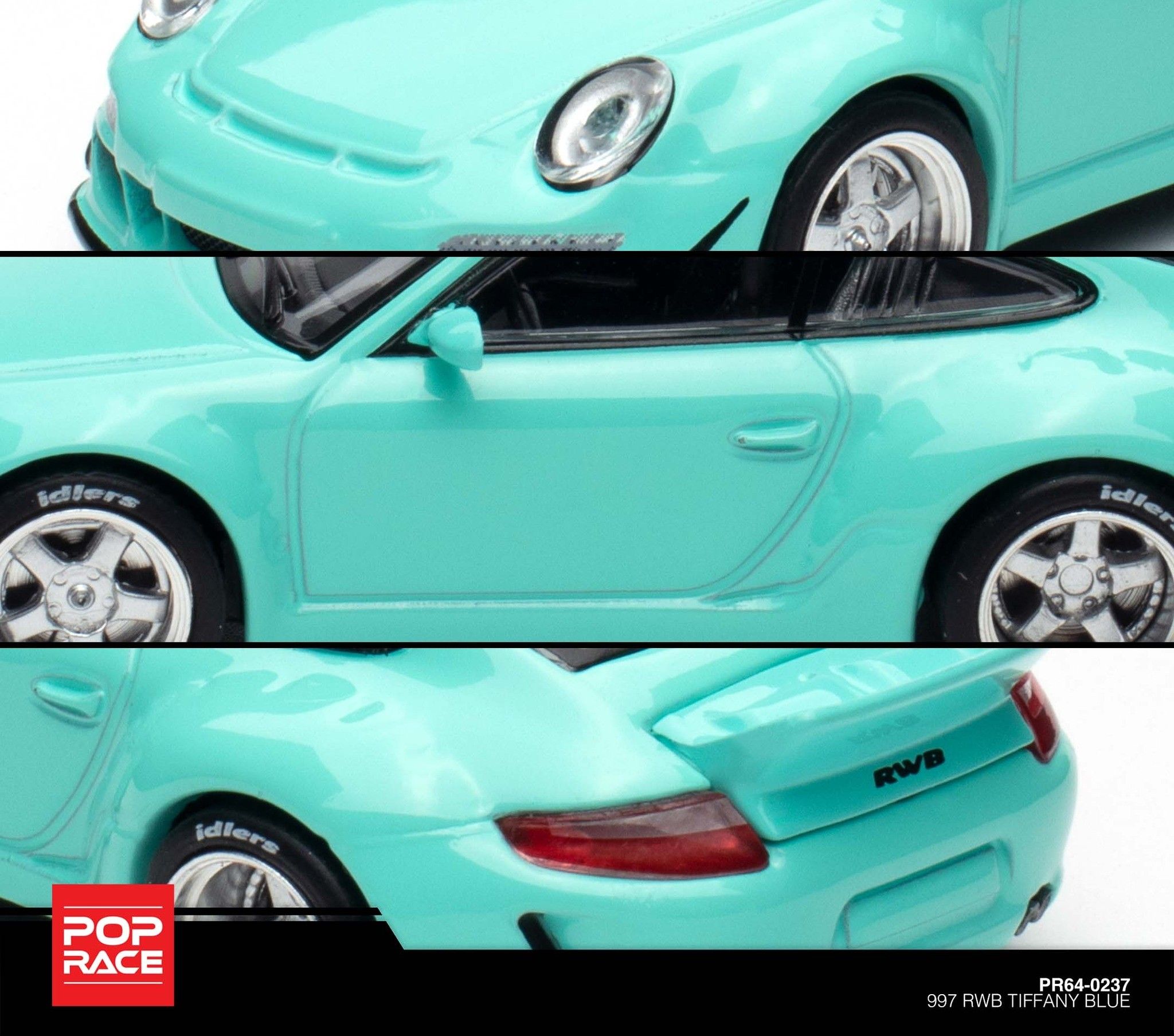 POP RACE MODEL 1/64 PORSCHE RWB 997 - TIFFANY BLUE_1