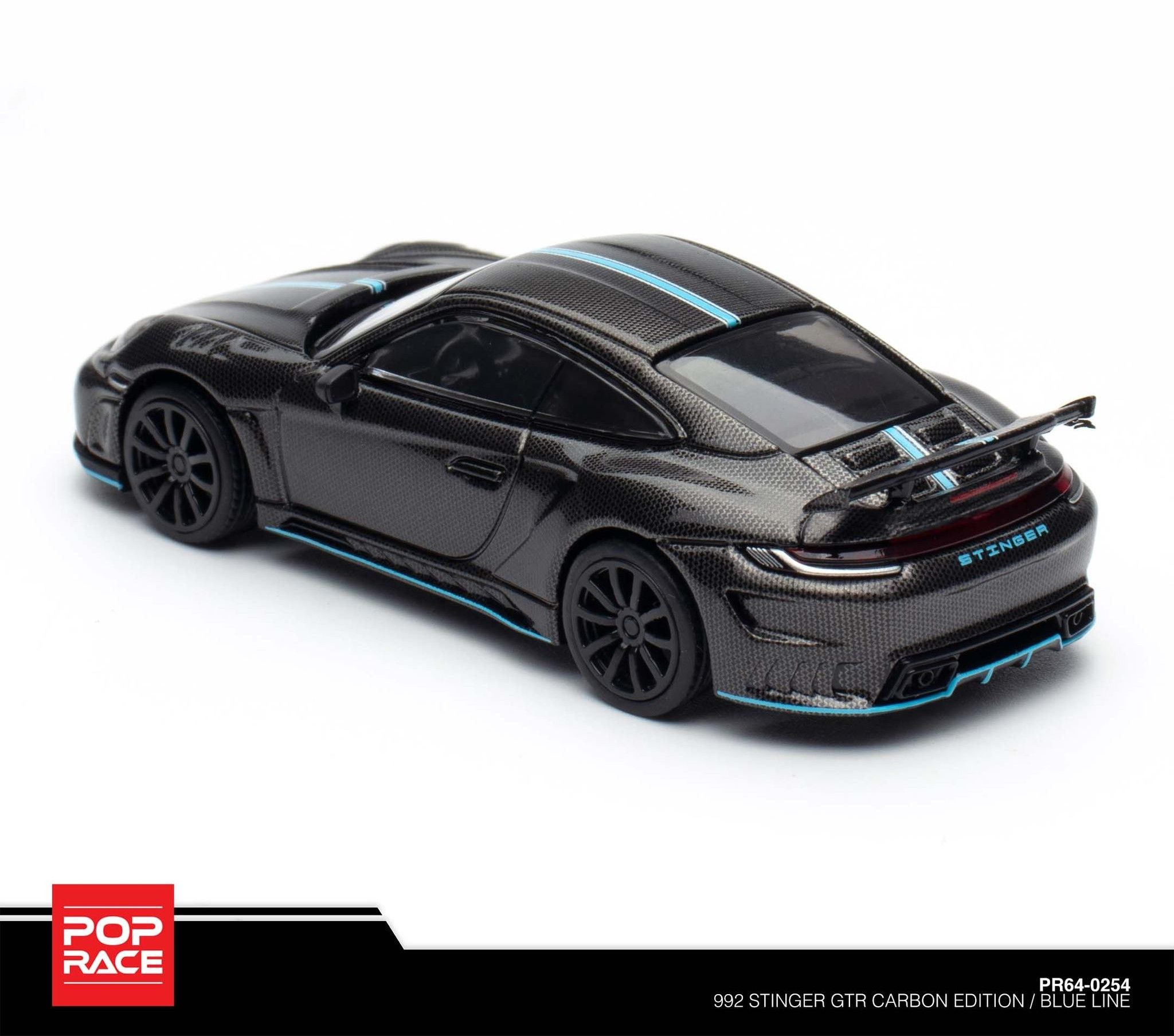 POP RACE MODEL 1/64 PORSCHE 992 STINGER GTR CARBON EDITION - BLUE LINE_3