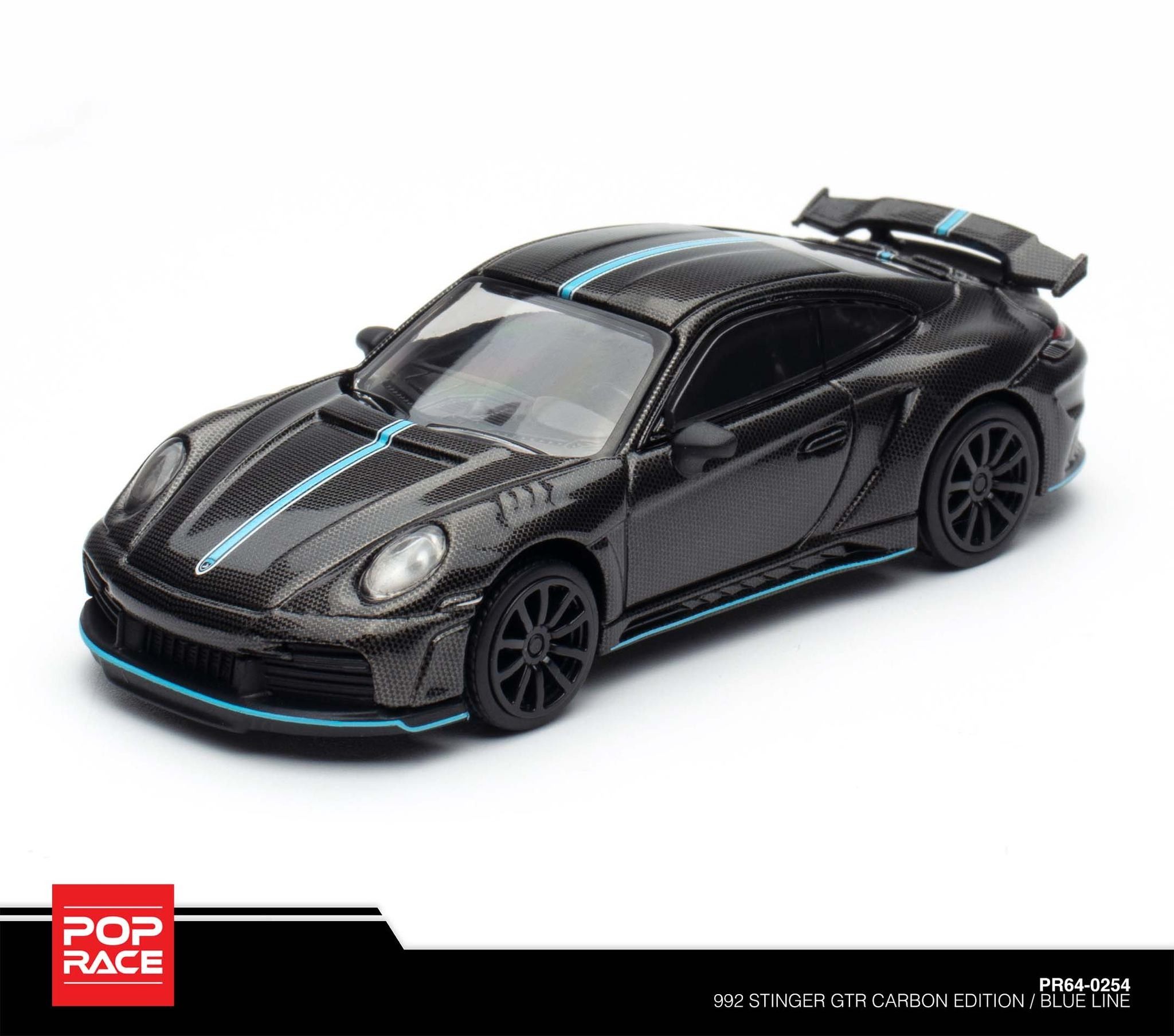 POP RACE MODEL 1/64 PORSCHE 992 STINGER GTR CARBON EDITION - BLUE LINE_0