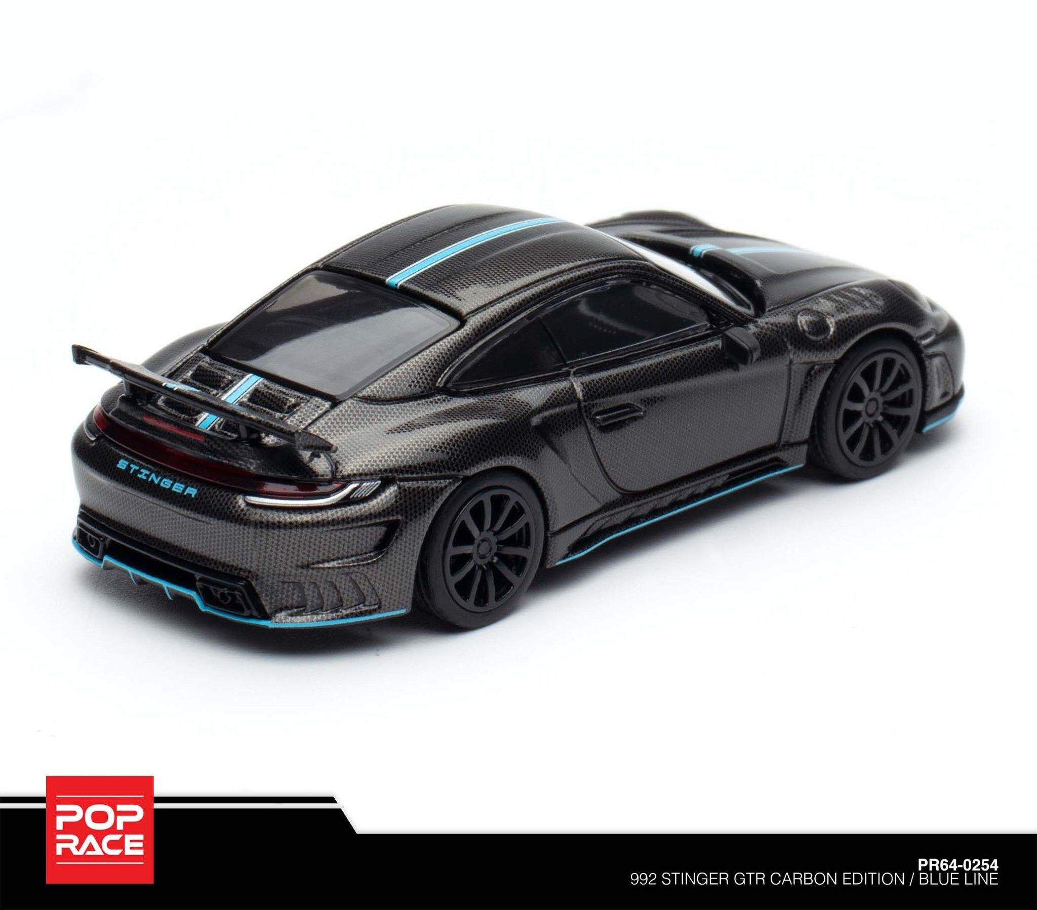 POP RACE MODEL 1/64 PORSCHE 992 STINGER GTR CARBON EDITION - BLUE LINE_2