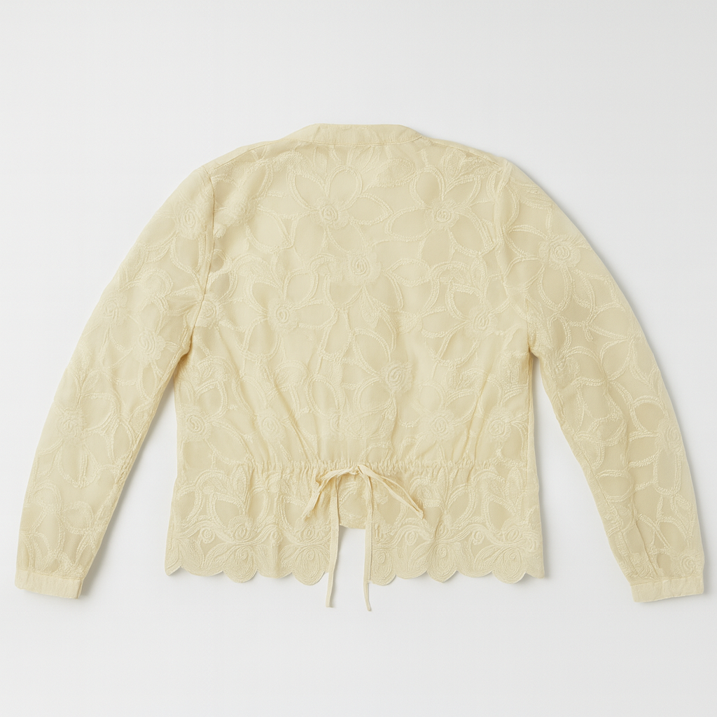 Blusa beige de encaje con lazos frontales - Size L_1