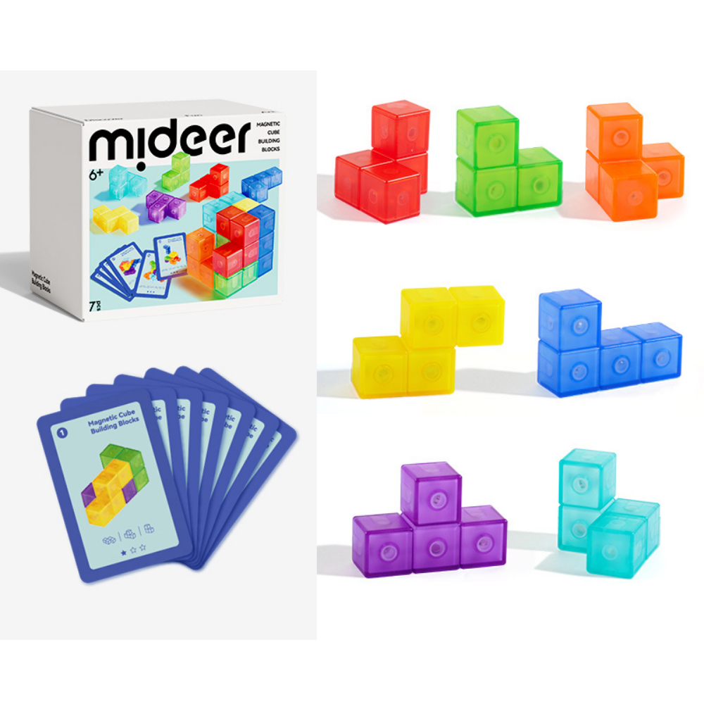 Mideer Magnetic Cube Building Blocks –Geometry Game 54 Activity Cards_0