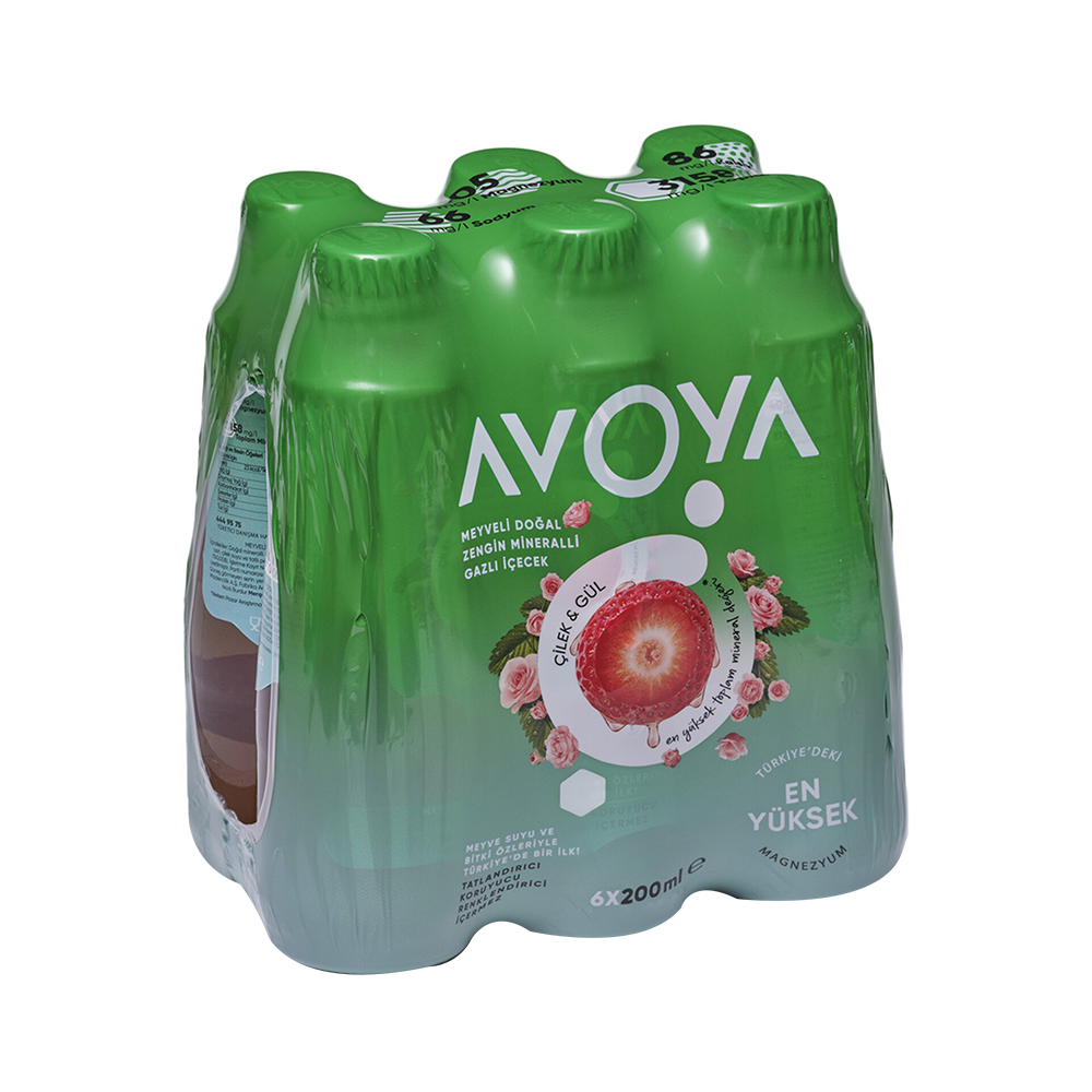 Avoya Çilek & Gül Aromalı Mineralli Gazlı İçecek (6 x 200 ml)_0