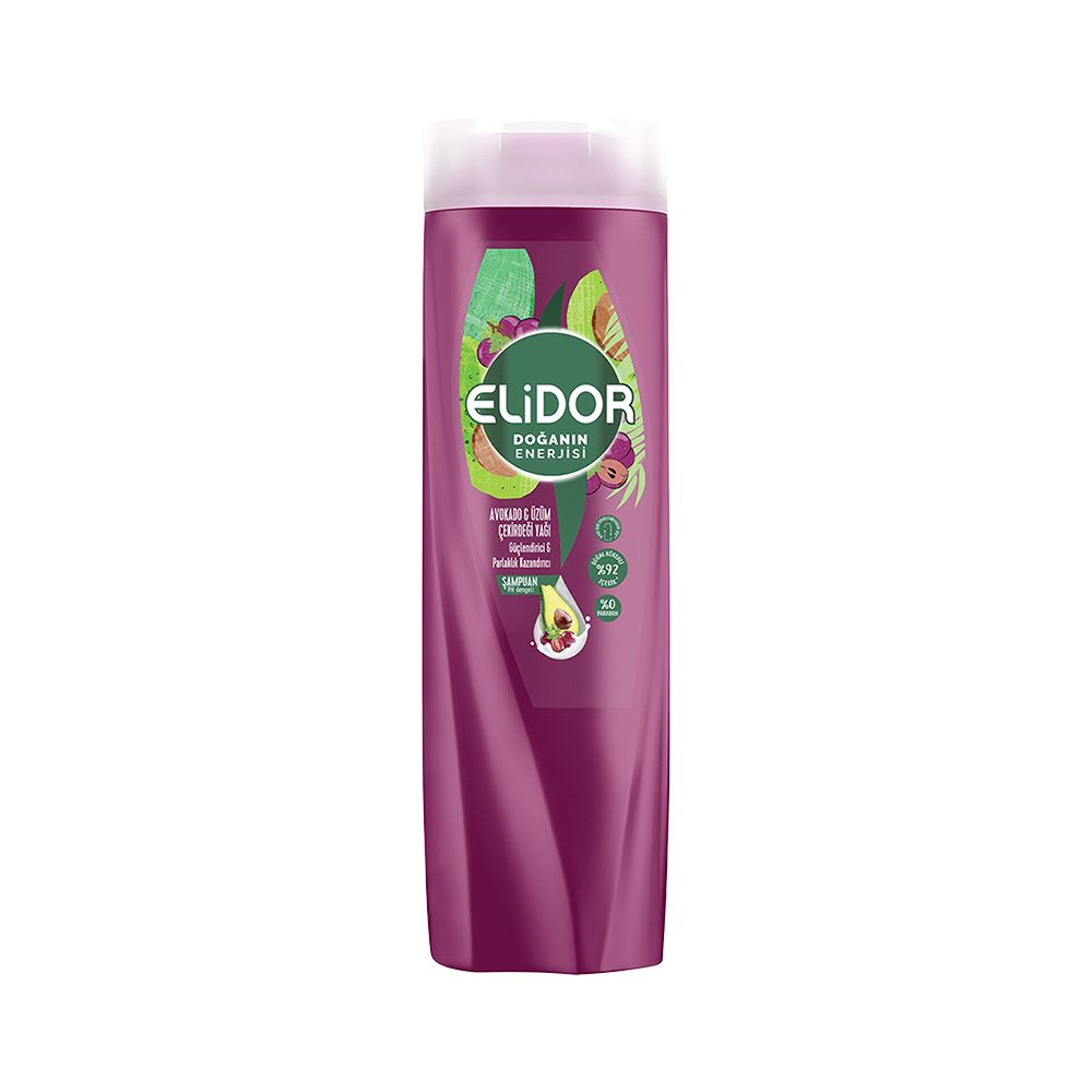 Elidor Doğanın Enerjisi Avokado ve  Üzüm Çekirdeği Yağlı Parlaklık ve Güçlendirici Şampuan (350 ml)_0
