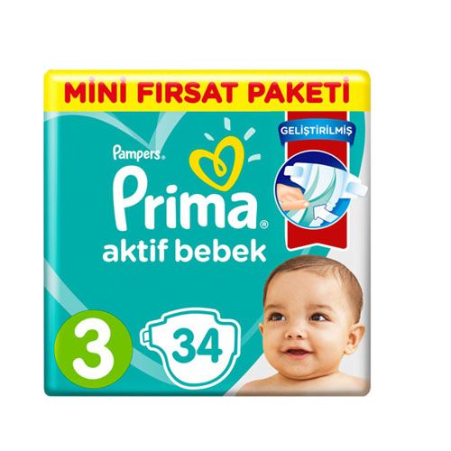 Prima Aktif Bebek Mini Fırsat Paketi Bebek Bezi No: 3 (34 Adet)_0