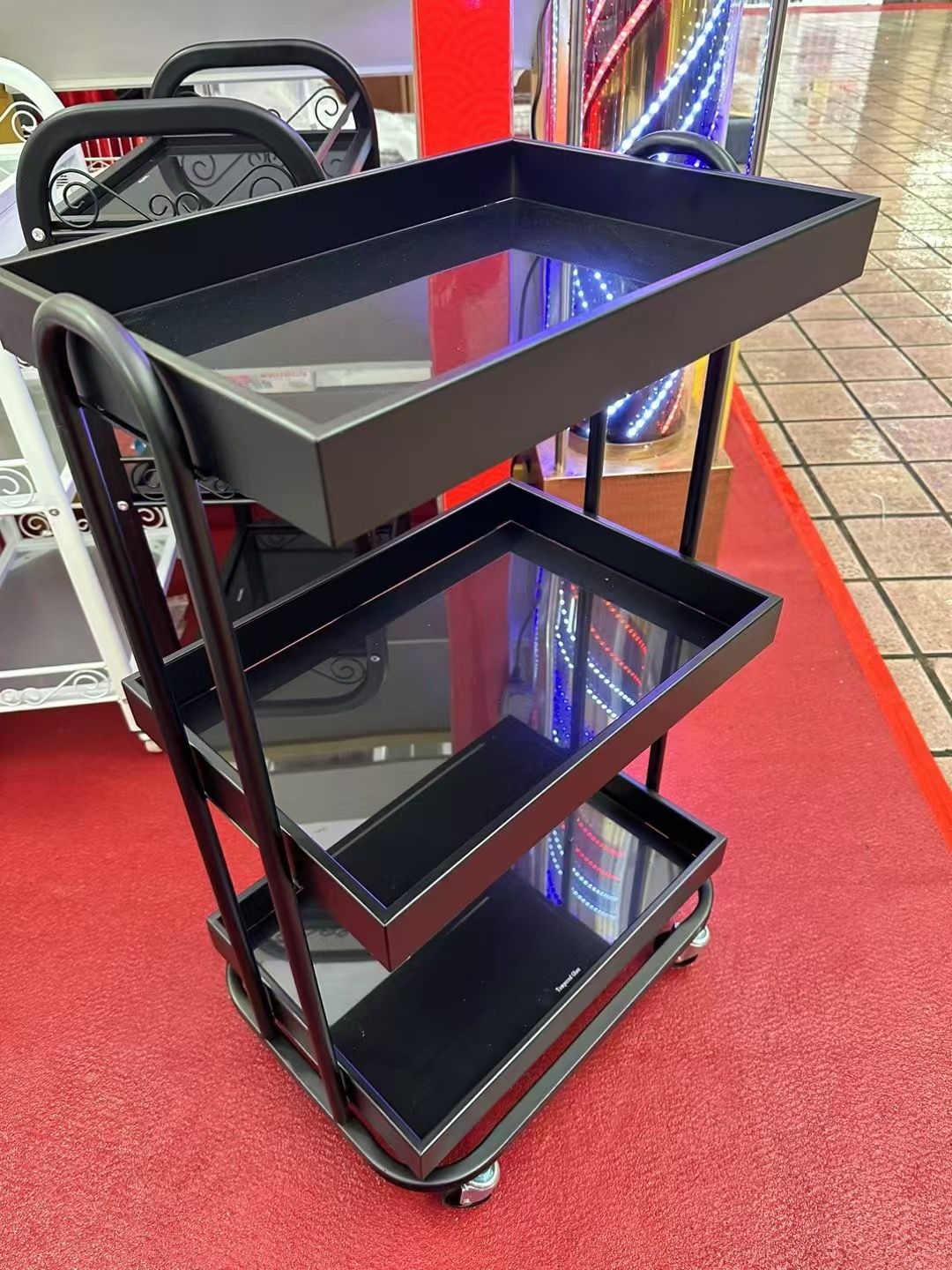 Trolley Black Glass Shelves_0