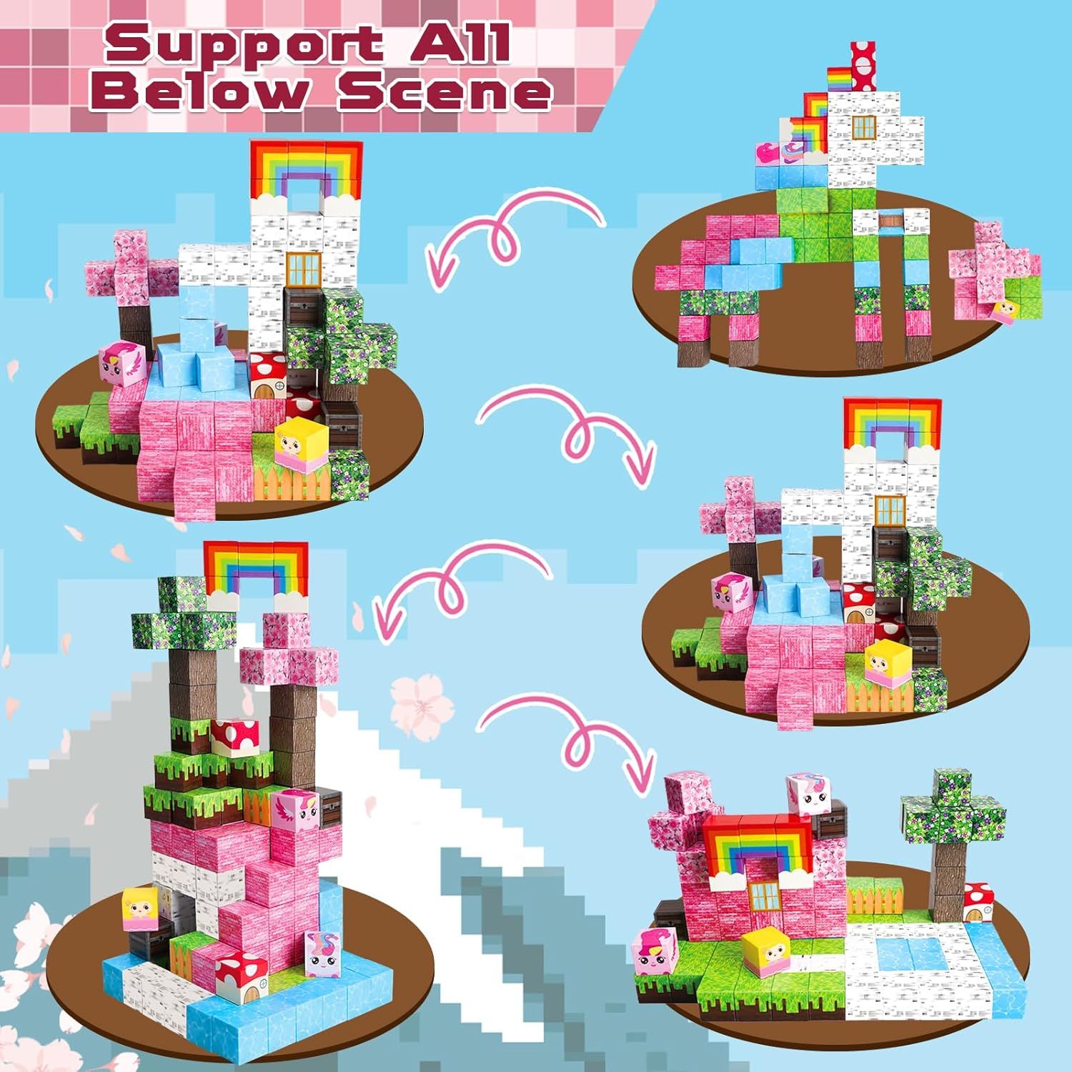 Magnetic Building Cubes 100 Pcs/Set ZH010 - Pink Castle_4