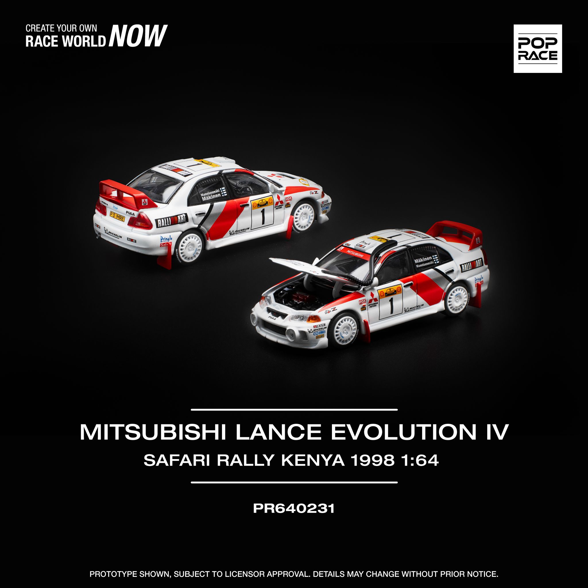 POP RACE MODEL 1/64 MITSUBISHI LANCER EVO IV - SAFARI RALLY KENYA 1998_1