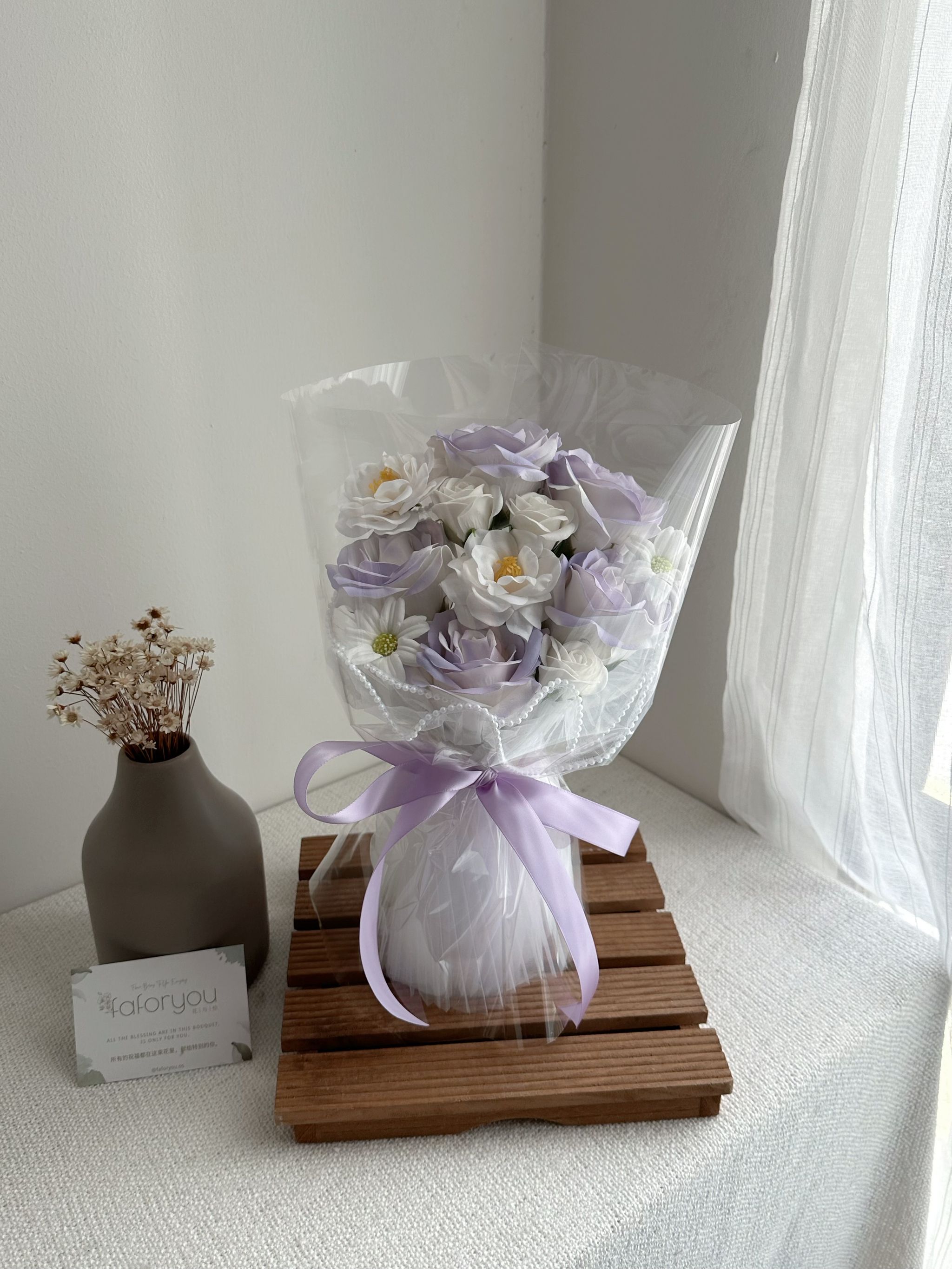 5 Stalk Soap Rose Transparent Bouquet  _0