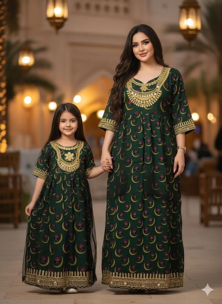 embroidered net moon jalabiya  _0