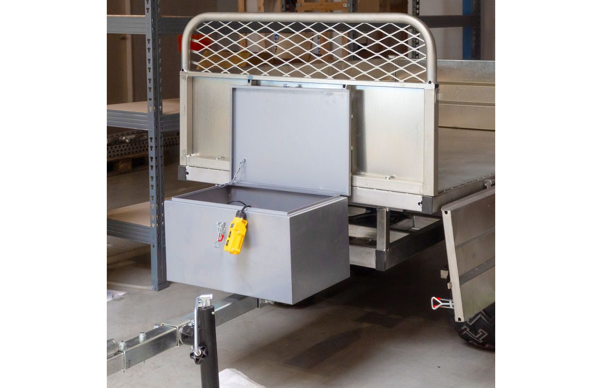 Remorque double essieux 4 roues 1400kg benne galvanisée basculante hydraulique 2000x1170x400mm Torros_5