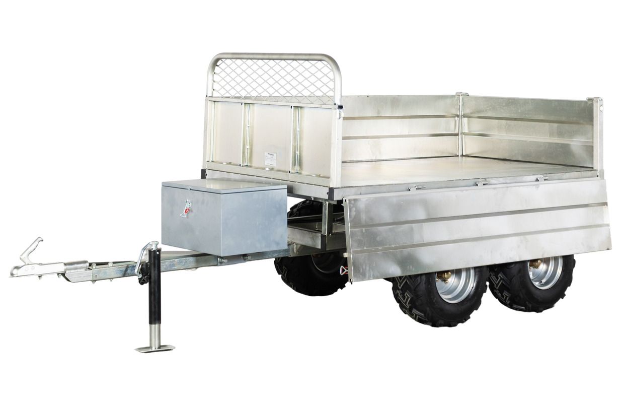 Remorque double essieux 4 roues 1400kg benne galvanisée basculante hydraulique 2000x1170x400mm Torros_2