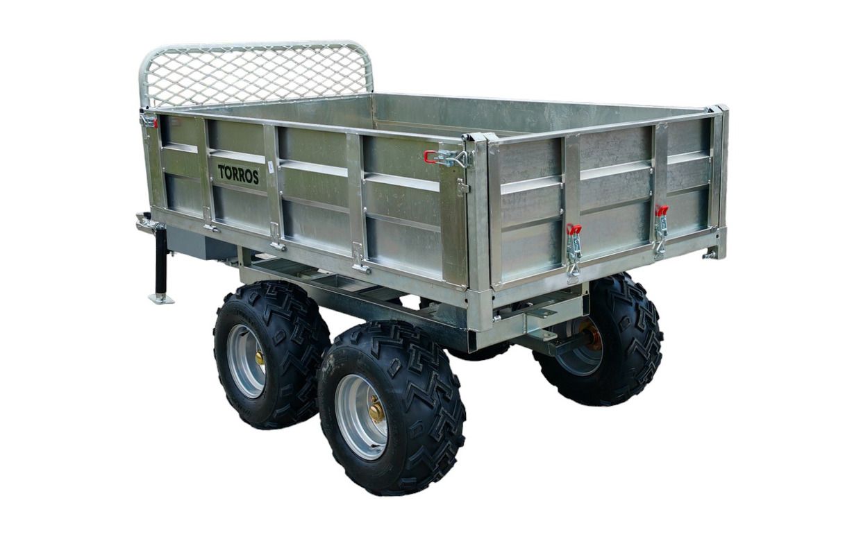 Remorque double essieux 4 roues 1400kg benne galvanisée basculante hydraulique 2000x1170x400mm Torros_4