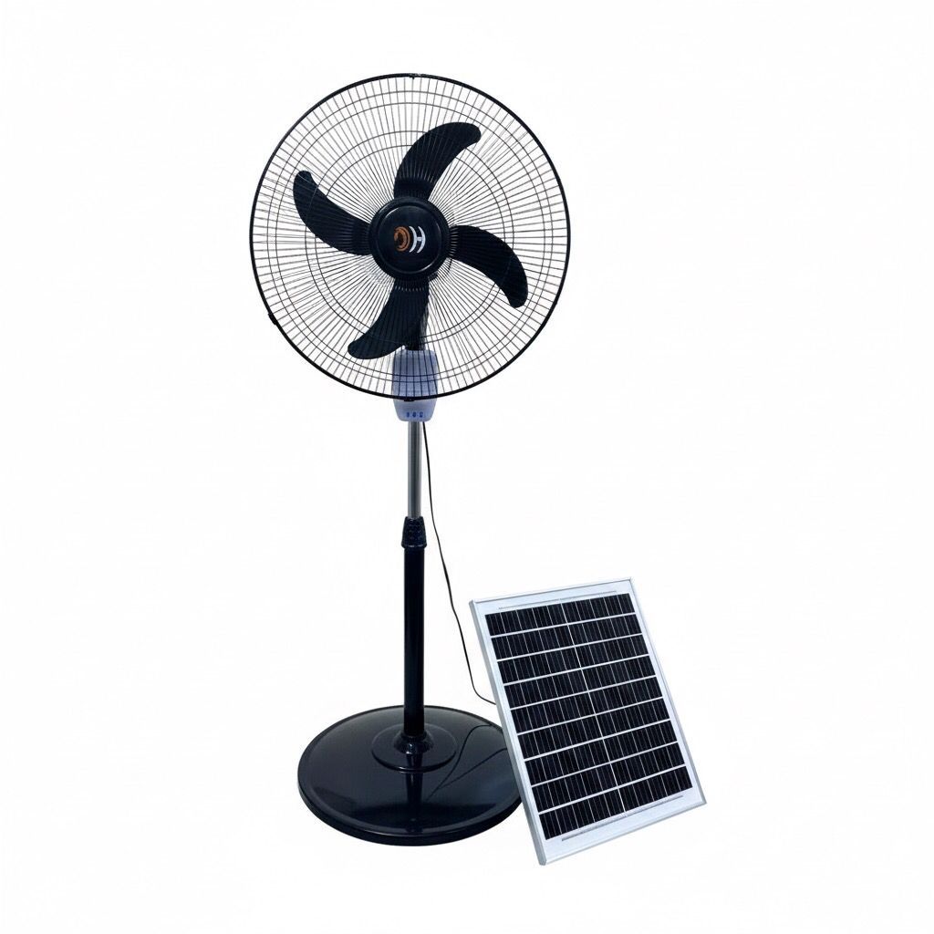 Hc Rechargeable Standing Fan(168F) + Solar panel-Black_0