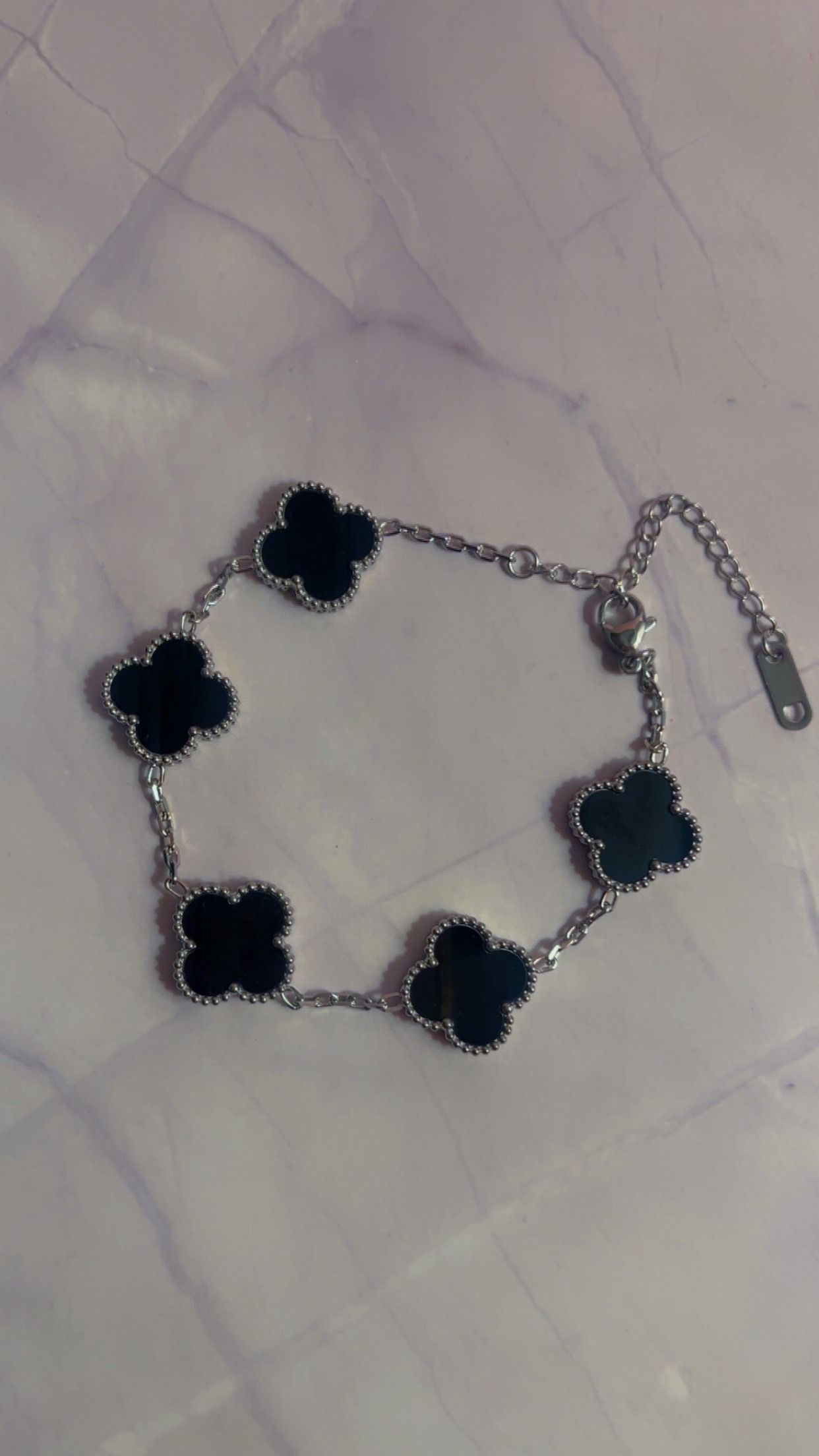 Black & Silver Clover Bracelet _0