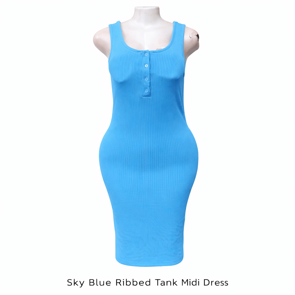 Sky Blue Ribbed Tank Dress_0