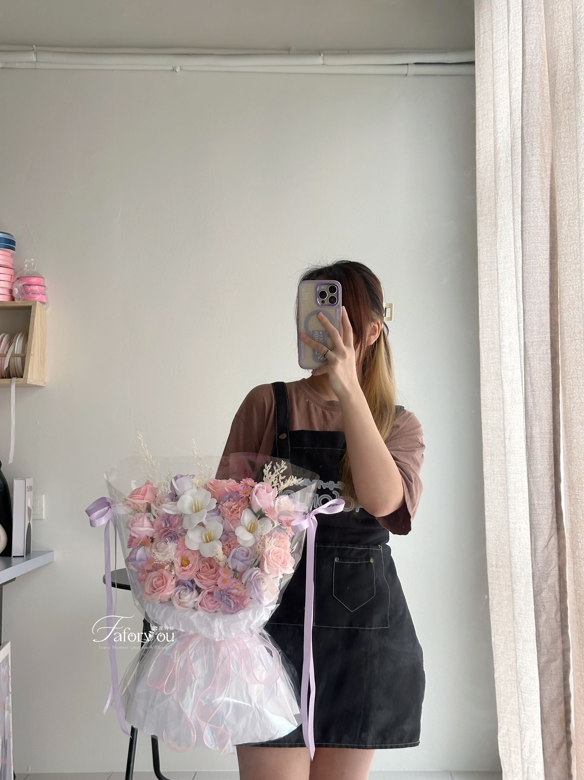 Pink Purple Soap Flower Mixed Transparent Bouquet  _1