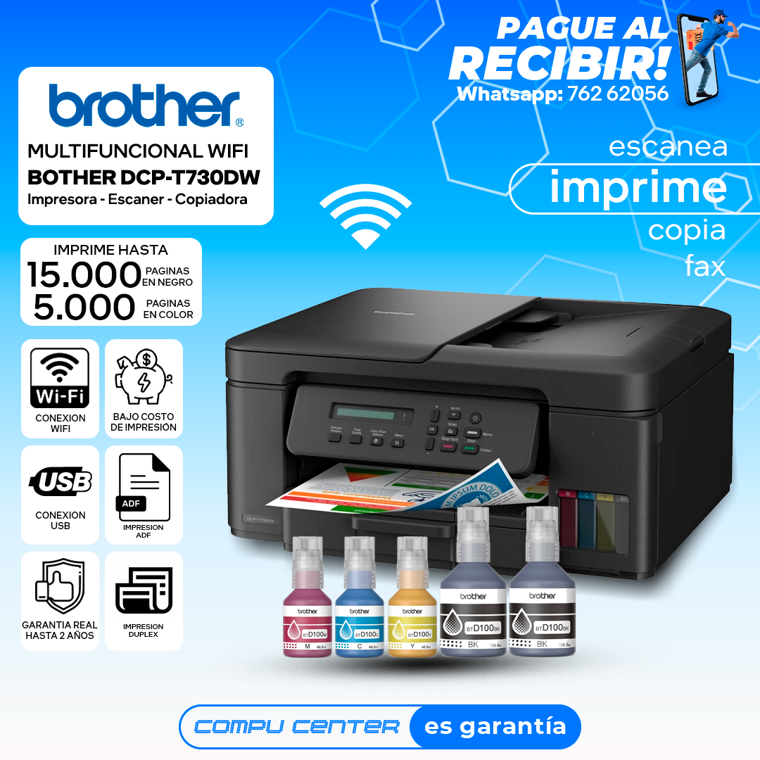 BROTHER  DCD-T730DW / MULTIFUNCIONAL WIFI / IMPRESORA / ESCANER / COPIADORA / FAX / IMPRESION DUPLEX / ADF_0