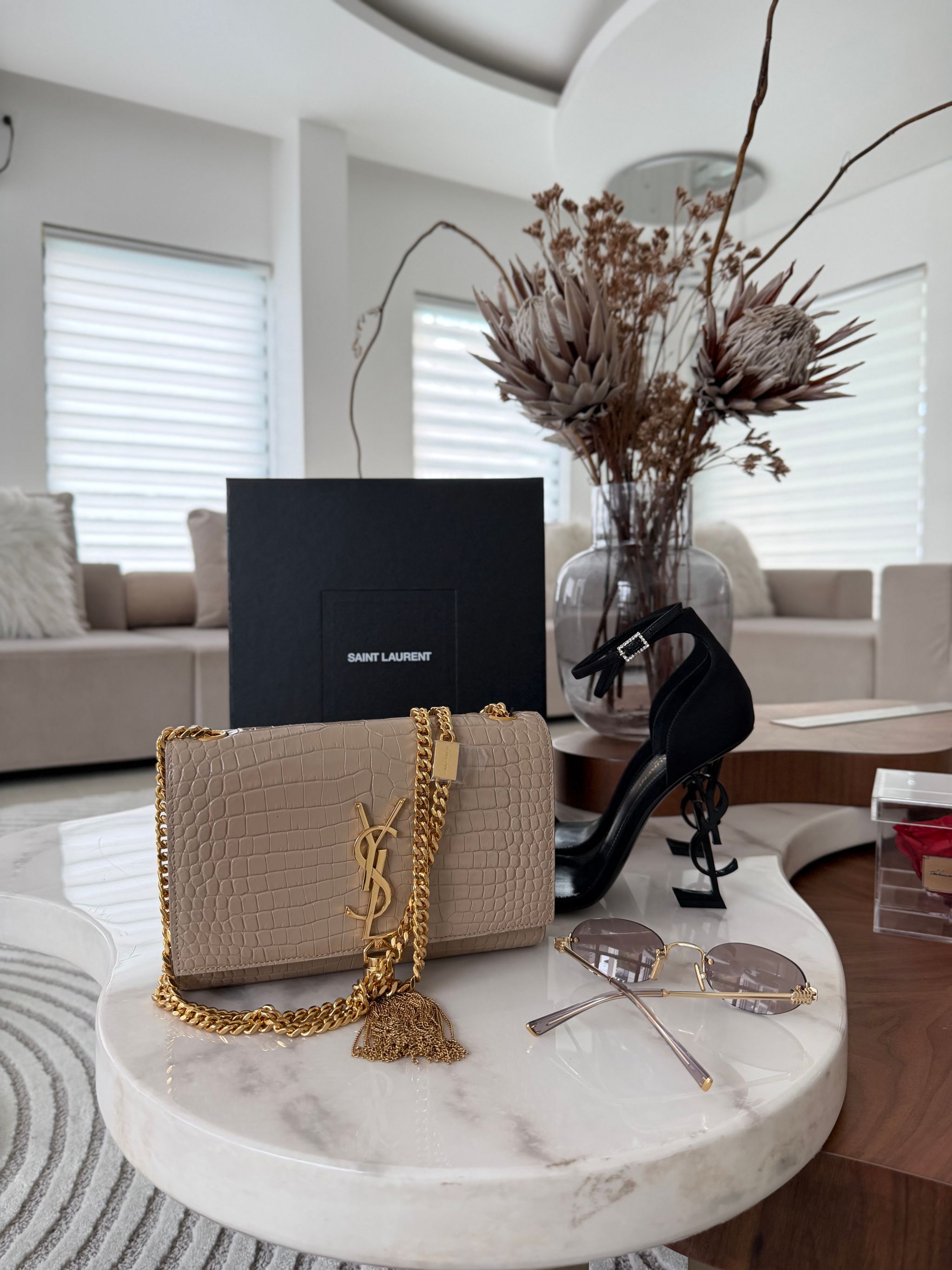 Saint Laurent Kate croco effect bege _3