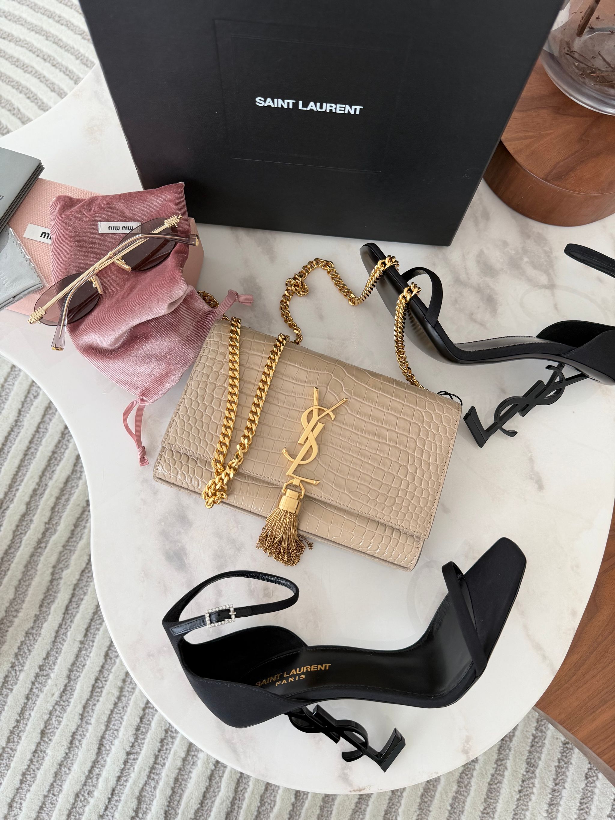 Saint Laurent Kate croco effect bege _0