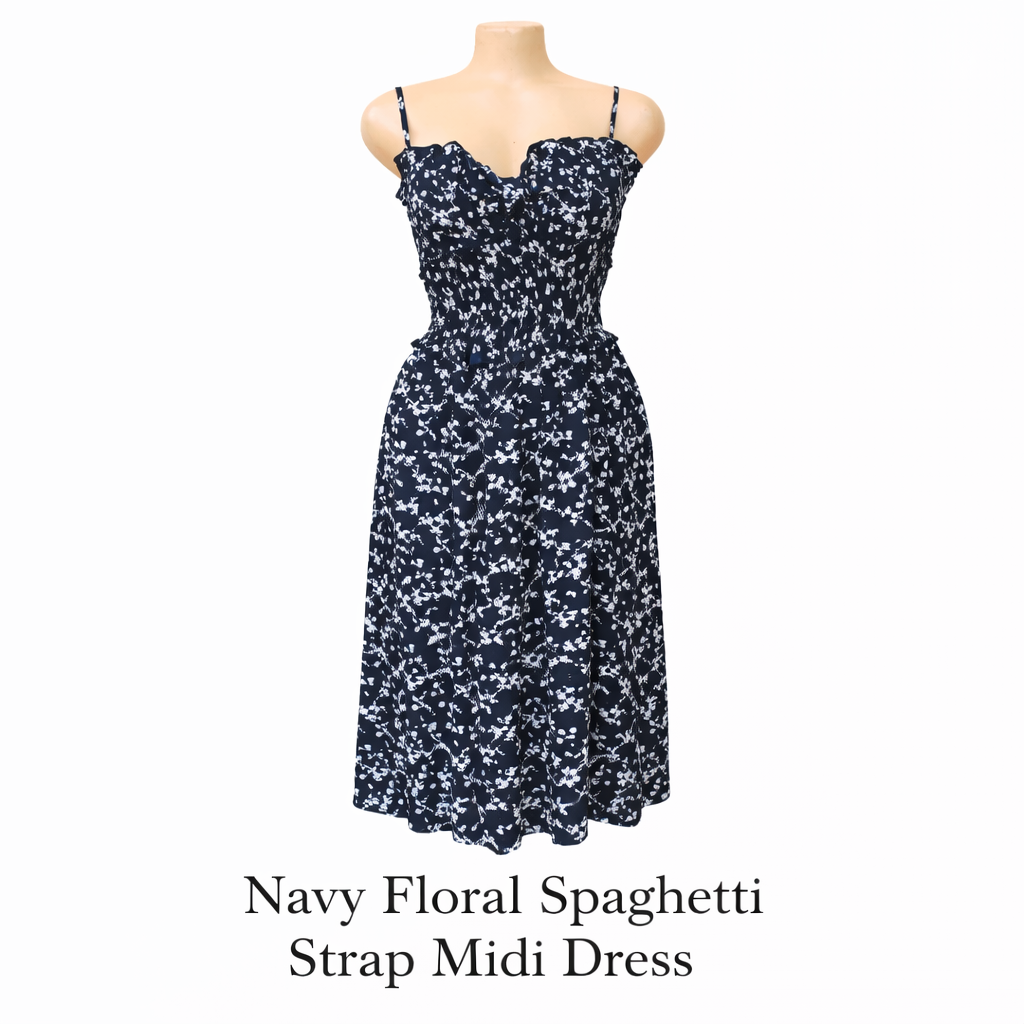 Navy Floral Midi Dress _0
