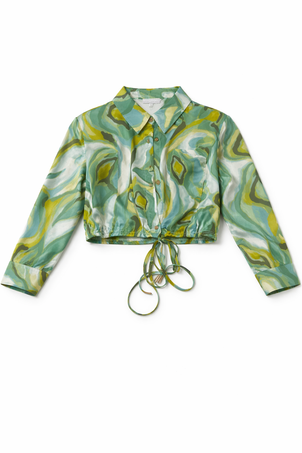 Blusa Corta Estampada en Tonos Verdes con Ajuste Frontal - Size L_0