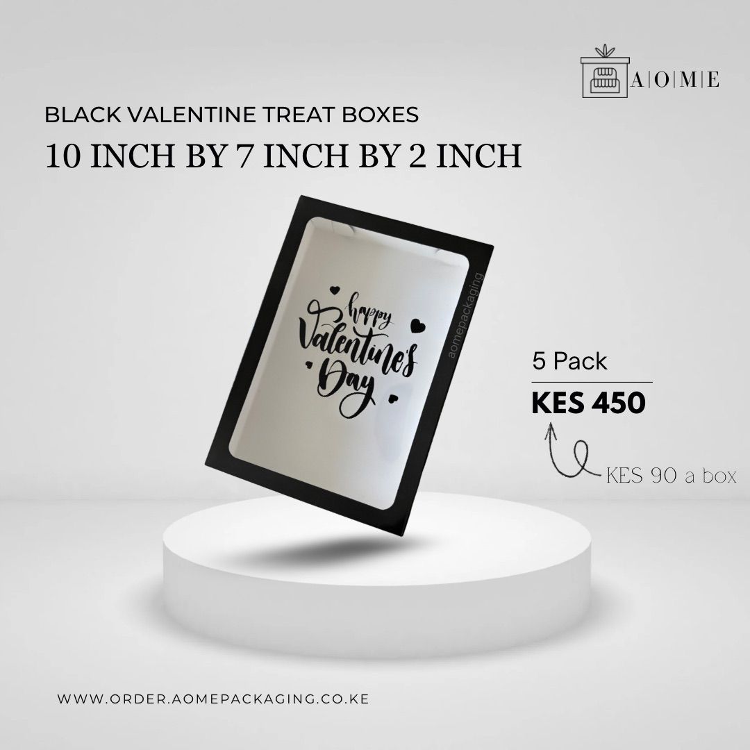 VALENTINE Themed Kraft Black Window Lid Treat Boxes - 5 Pack _0