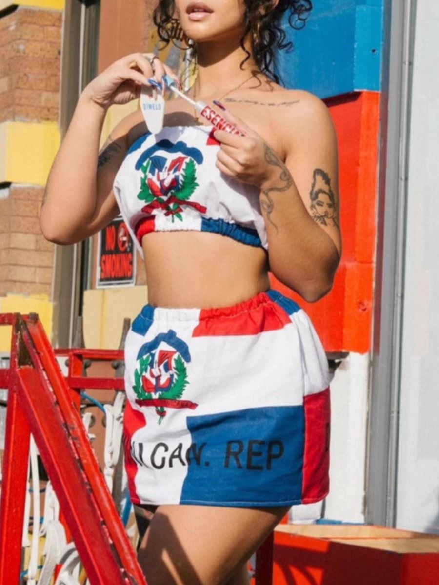 Strapless Block Sleeveless Two-Piece Skirt Set_0